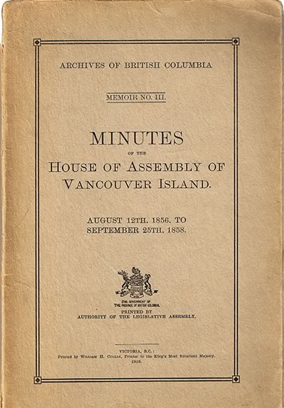 Minutes of the House of Assembly of Vancouver Island